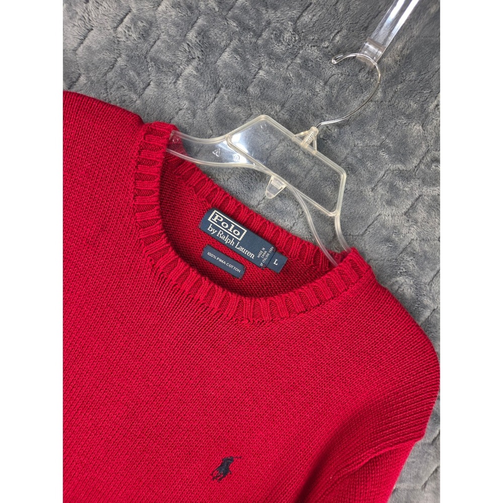 Polo Ralph Lauren Red Pima Cotton Crewneck Sweater Mens Large Pony Logo